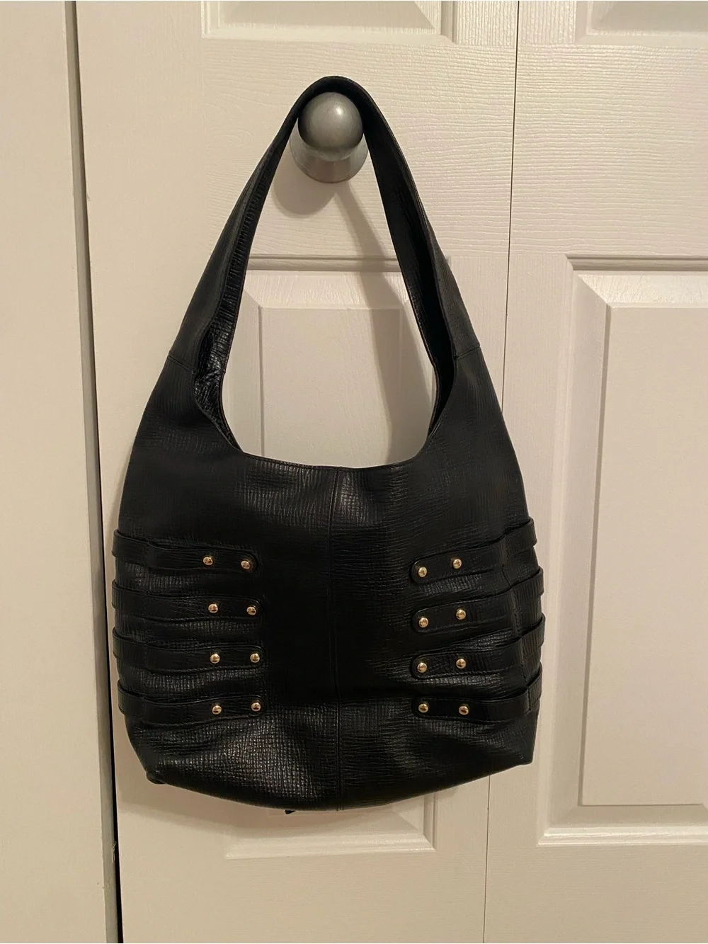 Jimmy Choo Black Shoulder Hobo Bag with Gold Accents